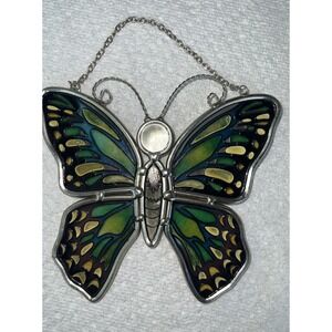 Amia Stained glass Hand Painted Butterfly  Sun‎ catcher 6"x5"